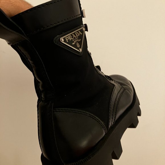 PRADA mens combat boots Black leather and nylon size IT 5.5 (size US 7) - Picture 9 of 10